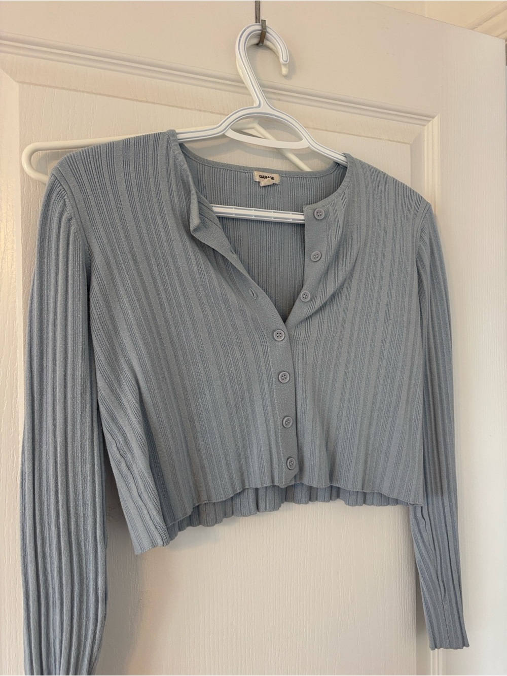 Garage Light Blue Ribbed Cropped Cardigan - Picture 2 of 3